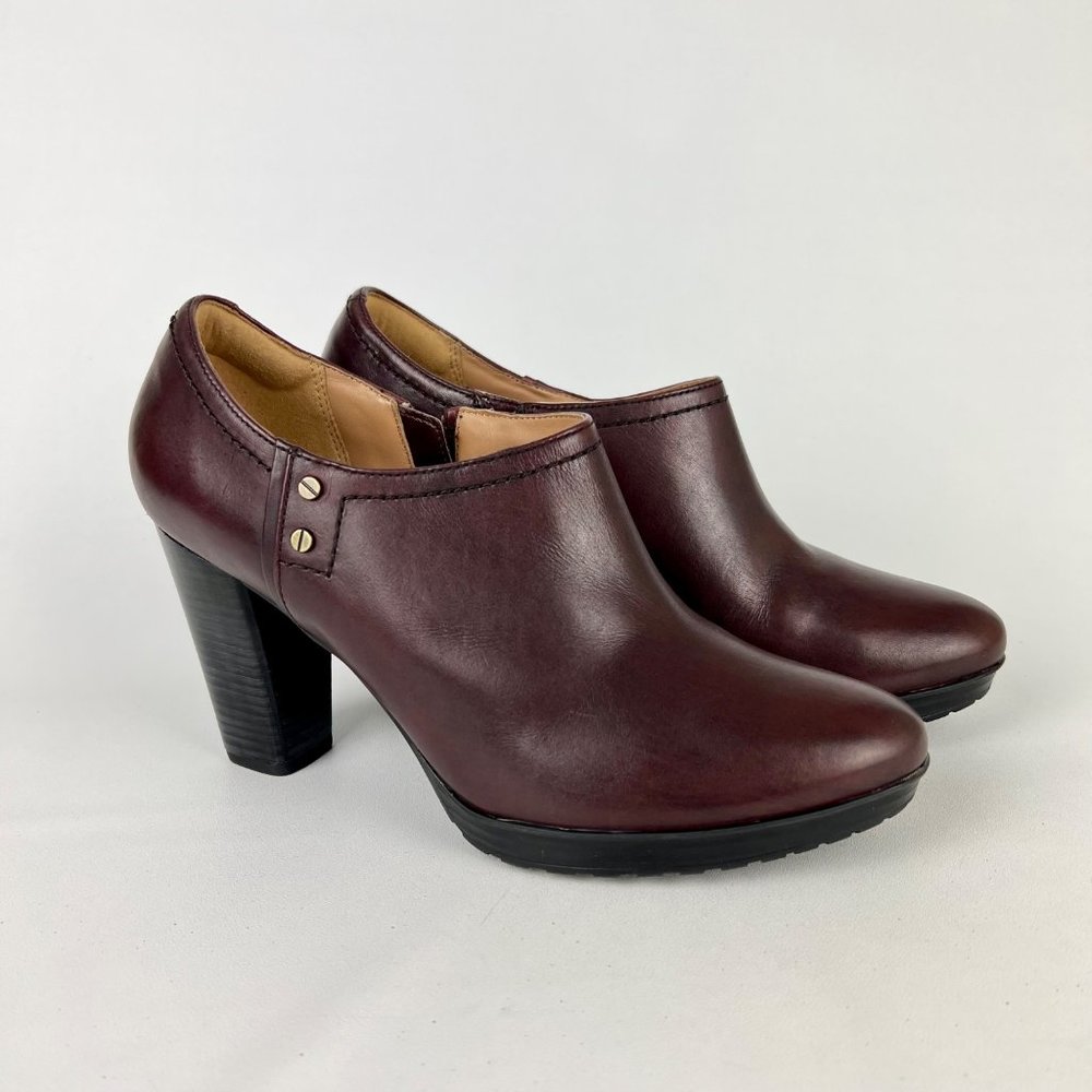 Clarks Lida Palmer Womens Block Heel Ankle Bootie Shootie Mahogany Brown size 11